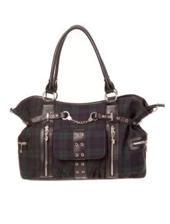 Banned Rise Up Handbag: Green Tartan