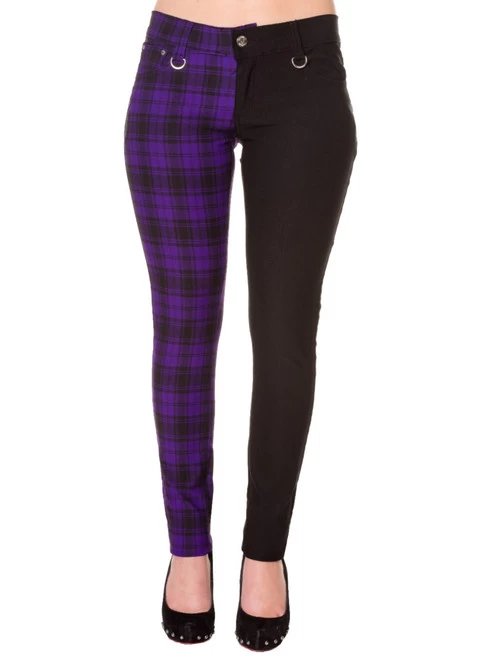 Banned Stretch Skinny Jeans: Black / Purple Check - Large And XL 3 Banned Stretch Skinny Jeans: Black / Purple Check - Large And XL