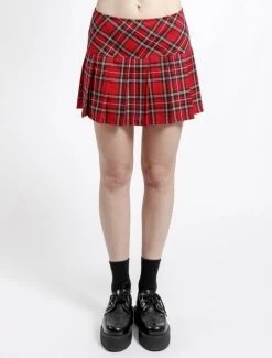 Tripp NYC Pleated Plaid Skirt: Red - 2XL