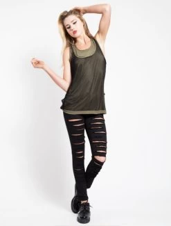 Tripp NYC Circa Mesh Tank: Olive / Black -Fashion Apparel Big C Edit Full 33345.1597238269