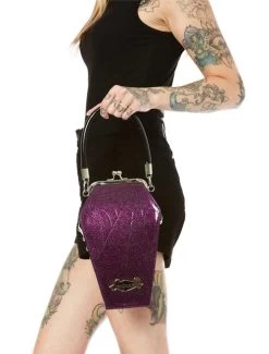 Sourpuss Coffin Sparkle Purse: Purple -Fashion Apparel Big C Edit Model 2 79454.1639060349