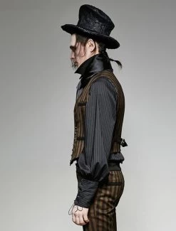 Punk Rave Striped Steampunk Waistcoat 12 Punk Rave Striped Steampunk Waistcoat -Fashion Apparel Big C Edit Model Side 55713.1560483530
