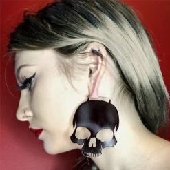 Too Fast Silver Skull Oversized Hoop Earrings -Fashion Apparel Big C Edit Model Side 85135.1558576896