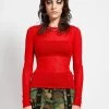 Tripp NYC Ladies' Long Sleeve Fishnet Top: Red