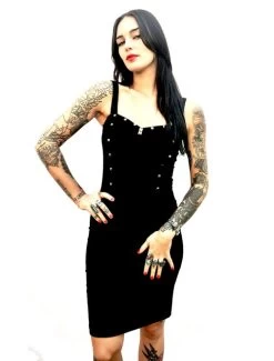 Switchblade Stiletto Studded Dagger Dress: Black