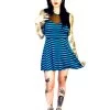 Switchblade Stiletto Striped Sweetheart Dress: Blue -Fashion Apparel Big C Edit Model 67355.1557555662