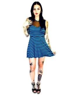Switchblade Stiletto Striped Sweetheart Dress: Blue