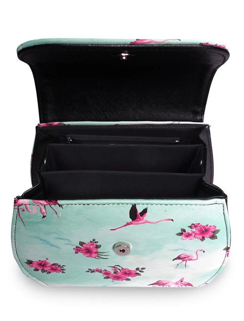 Liquorbrand Flamingos Bamboo Handle Bag: Teal 5 Liquorbrand Flamingos Bamboo Handle Bag: Teal - Image 3