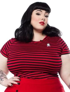 Sourpuss Striped Jolly Roger Top 10 Sourpuss Striped Jolly Roger Top -Fashion Apparel Big C Edit Plus 87516.1597611748