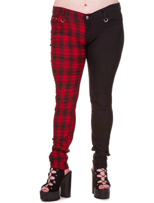 Banned Stretch Skinny Jeans: Black / Red Check - XS To 2XL 4 Banned Stretch Skinny Jeans: Black / Red Check - XS To 2XL - Image 2