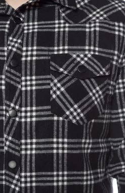 Kustom Kreeps Plaid Western Button Down: Black / White -Fashion Apparel Big C Edit Pocket 50509.1576989686