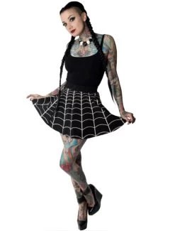 Kreepsville 666 Spiderweb Skater Skirt: Black / White - Medium And 2XL -Fashion Apparel Big C Edit Pretty Model Full Length 98453.1645634980