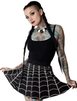 Kreepsville 666 Spiderweb Skater Skirt: Black / White - Medium And 2XL -Fashion Apparel Big C Edit Pretty Model 31614.1649053746