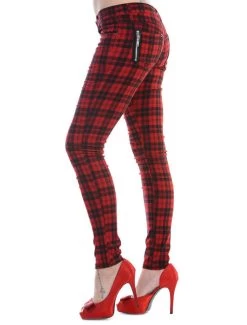 Banned Check Stretch Skinny Jeans: Red - Large