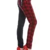 Banned Stretch Skinny Jeans: Black / Red Check - XS To 2XL