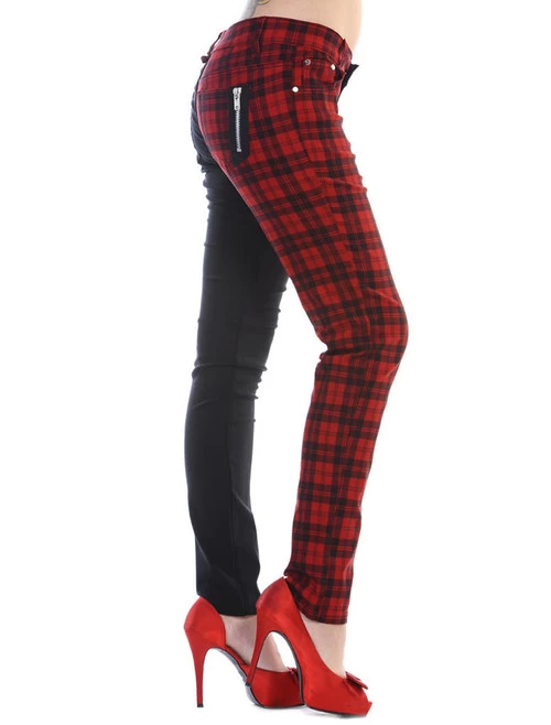 Banned Stretch Skinny Jeans: Black / Red Check - XS To 2XL 3 Banned Stretch Skinny Jeans: Black / Red Check - XS To 2XL