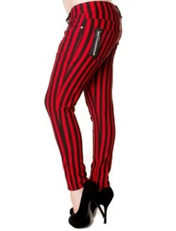 Banned Striped Stretch Skinny Jeans: Black / Red - Large