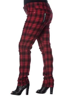 Banned Check Stretch Skinny Jeans Plus Size: Red - 4XL