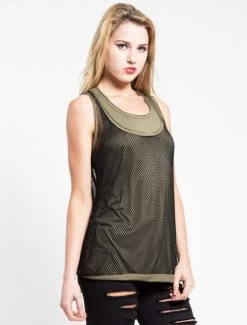 Tripp NYC Circa Mesh Tank: Olive / Black -Fashion Apparel Big C Edit Side 46640.1597238287