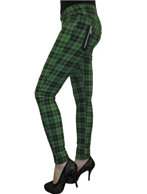 Banned Check Stretch Skinny Jeans: Green - Small, Large And 2XL 3 Banned Check Stretch Skinny Jeans: Green - Small, Large And 2XL