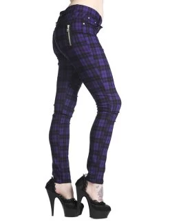 Banned Check Stretch Skinny Jeans: Purple - Small To 2XL