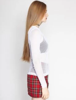 Tripp NYC Ladies' Long Sleeve Fishnet Top: White -Fashion Apparel Big C Edit Side 68955.1597239833