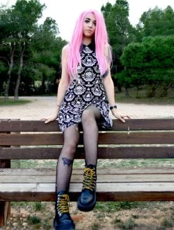 Too Fast Halloween Bat Collar Skater Dress -Fashion Apparel Big C Edit Sitting Pink Hair 94686.1558511299