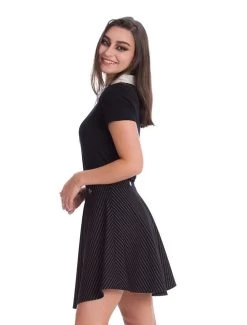 Banned Alternative Pinstripe Pinafore / Skirt Combo -Fashion Apparel Big C Edit Skirt Close Up Side 66481.1628653817