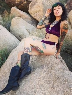 Switchblade Stiletto Dolly Velvet Concho Halter Brief Set: Purple -Fashion Apparel Big C Edit Stylized 2 55328.1651219448