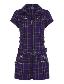H & R Detention Mini Dress: Purple Tartan - XS