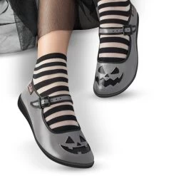 Hot Chocolate Design Chocolaticas: Halloween Flats - Grey -Fashion Apparel Chocolaticas Halloween Gray womens Mary Jane Flat Legs1 05212.1615599135