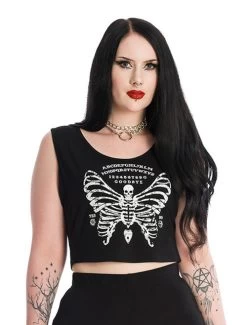 Banned Skeleton Moth Crop Top - XS To Large -Fashion Apparel Close Up 2 v 2 90293.1644296809