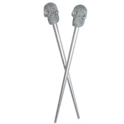 Kreepsville 666 Skull Collection Hair Sticks: Silver Glitter