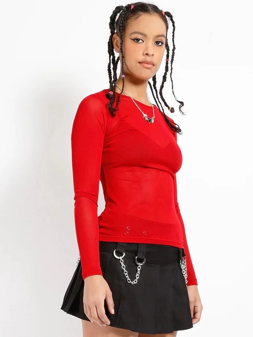 Tripp NYC Ladies' Long Sleeve Fishnet Top: Red 15 Tripp NYC Ladies' Long Sleeve Fishnet Top: Red - Image 13