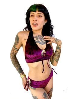 Switchblade Stiletto Dolly Velvet Concho Halter Brief Set: Purple