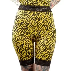 Sourpuss High Waist Pizzazz Shorts: Yellow Zebra