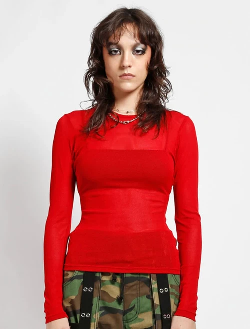 Tripp NYC Ladies' Long Sleeve Fishnet Top: Red 12 Tripp NYC Ladies' Long Sleeve Fishnet Top: Red - Image 10