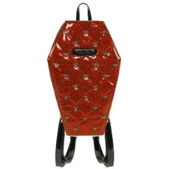 Rock Rebel Mina Quilted Bat Coffin Backpack: Red