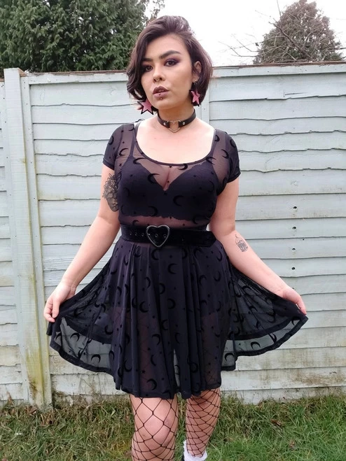 Collectif Lila Moon Flock Mesh Skater Dress - Small, Medium And Large 10 Collectif Lila Moon Flock Mesh Skater Dress - Small, Medium And Large - Image 8