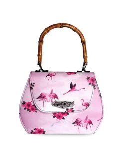 Liquorbrand Flamingos Bamboo Handle Bag: Pink