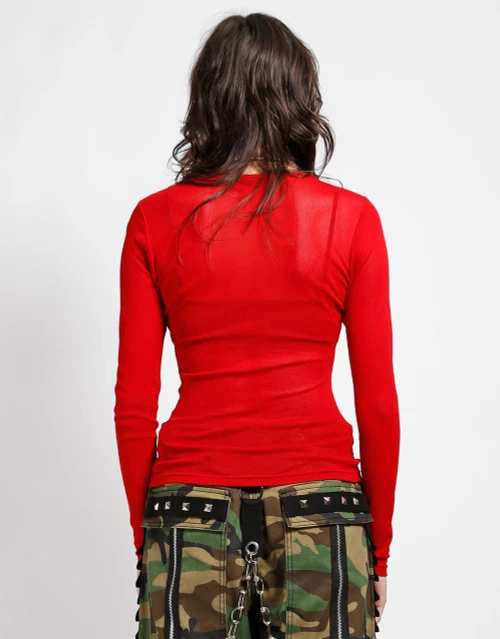 Tripp NYC Ladies' Long Sleeve Fishnet Top: Red 4 Tripp NYC Ladies' Long Sleeve Fishnet Top: Red - Image 2