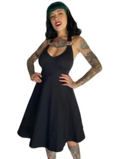 Switchblade Stiletto Marilyn Ring Halter Dress: Black