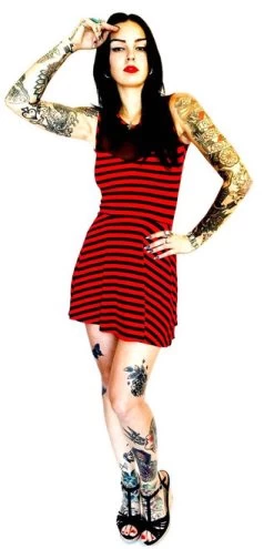Switchblade Stiletto Striped Sweetheart Dress: Red