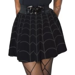 Kreepsville 666 Spiderweb Skater Skirt: Grey