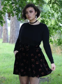 Collectif Adore Pumpkin Glitter Velvet Skater Skirt - Small, 2XL, 3XL And 4XL -Fashion Apparel Untitled 14992.1662369903