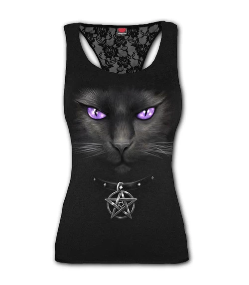 Spiral Black Cat Lace Back Racerback Tank Top 3 Spiral Black Cat Lace Back Racerback Tank Top