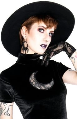 Restyle Velvet Top: Crescent Moon -Fashion Apparel eng pl Black Velvet CRESCENT Mesh Top Moon Witch 1968 8 51019.1569739979