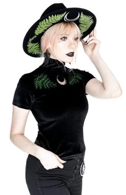 Restyle Velvet Top: Fern -Fashion Apparel eng pl Black Velvet Forest Top with embroidery FERN VELVET TOP 1966 5 26849.1571126824