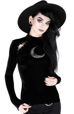 Restyle Over The Moon Velvet Top -Fashion Apparel eng pl Black velvet blouse with crescent OVER THE MOON BLOUSE 2047 2 19699.1584005764