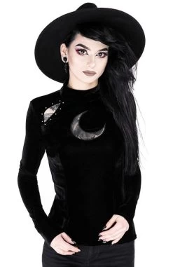 Restyle Over The Moon Velvet Top -Fashion Apparel eng pl Black velvet blouse with crescent OVER THE MOON BLOUSE 2047 4 94877.1646388838